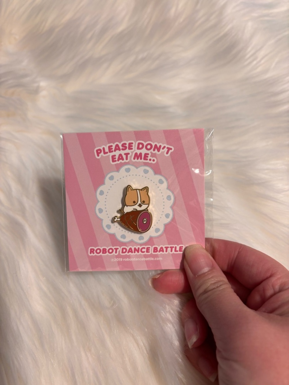 Robot Dance Battle Enamel Pin -Corgi Please Don't Eat Me